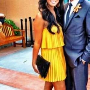 bebe - Yellow Pleated Strapless Cocktail Dress